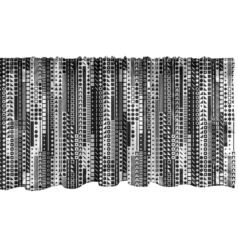 Black and White Geometric Satin Rod Pocket Valance Set