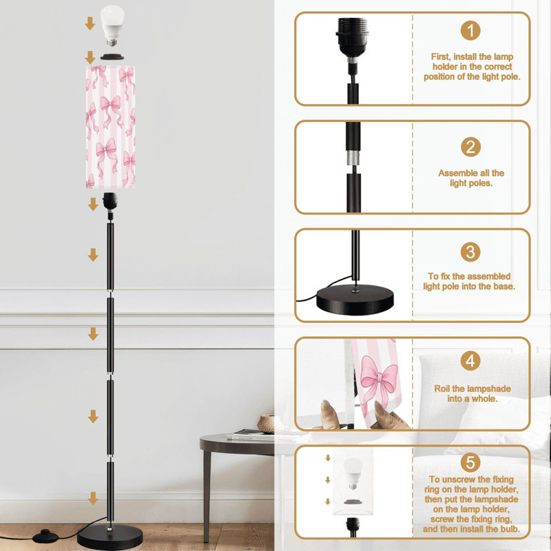 Lampe sur pied Coquette rose à ruban à arc avec gradateur moderne et télécommande