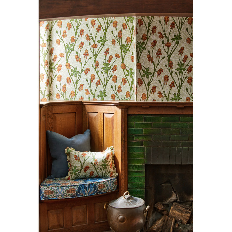 Monkshood 10.05m x 52cm Matte Wallpaper Roll, Tangerine/Sage