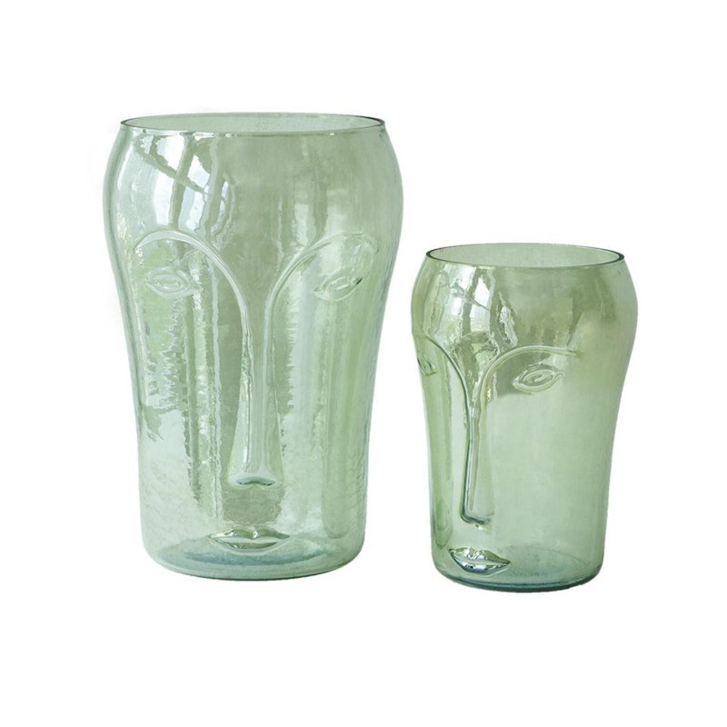 Ensemble de 2 vases de table en verre vert 2 pièces