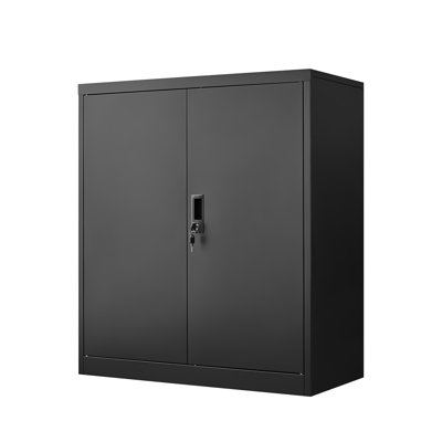 Storage Locker Filing Cabinet With Security Door Locks And Two Adjustable Shelves, Ideal For Office Garage, Black Steel, - Detachment Feature Easy Tra by 17 Stories