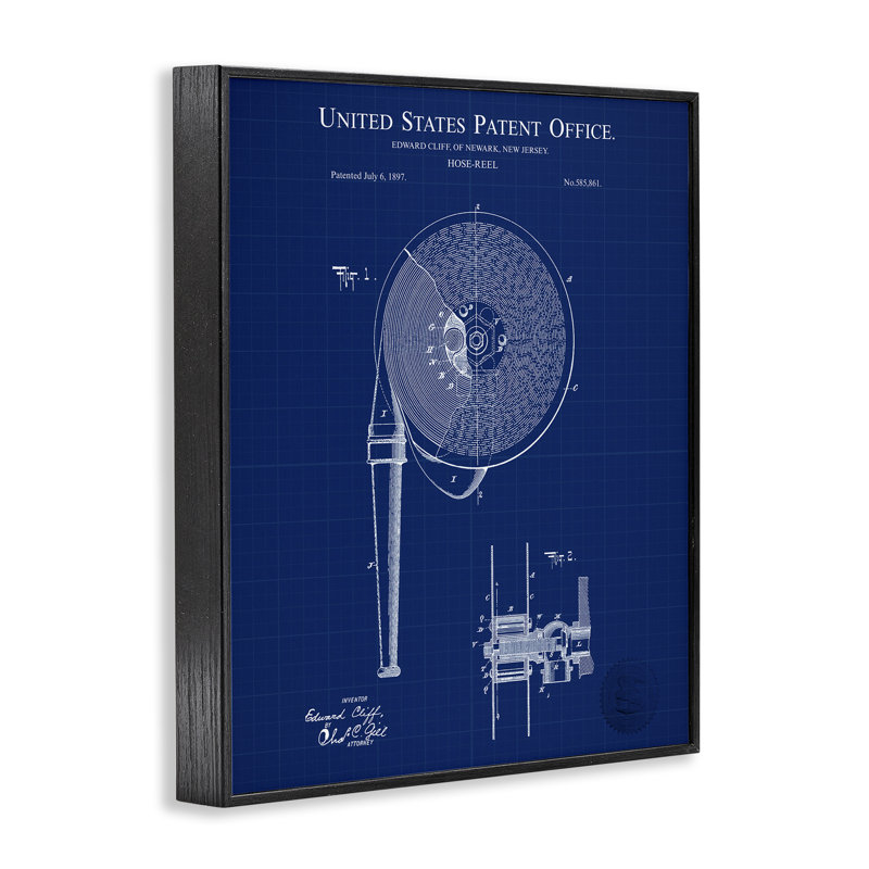 «Hose Reel Blueprint», art de la giclée encadrée par Karl Hronek, Giclée encadrée noir minuit, H 20 po x l 16 po