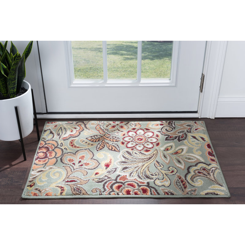 Elmer Transitional Seafoam/Red/Green Area Rug, Rectangle 2' x 3'