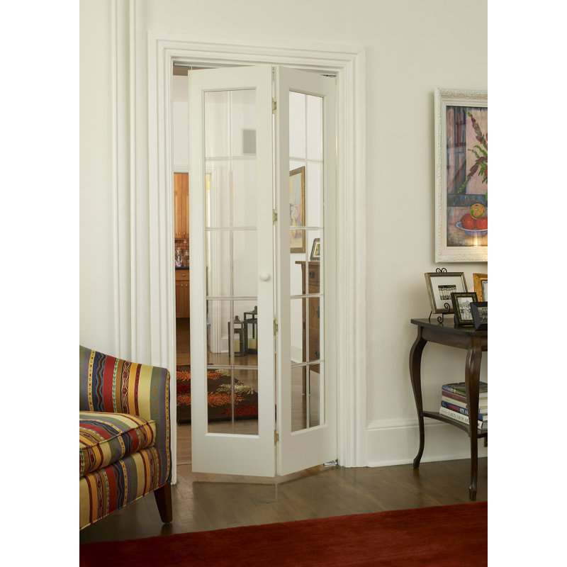 Unfinished Pine Full Glass Bifold Door with Brass Hinges