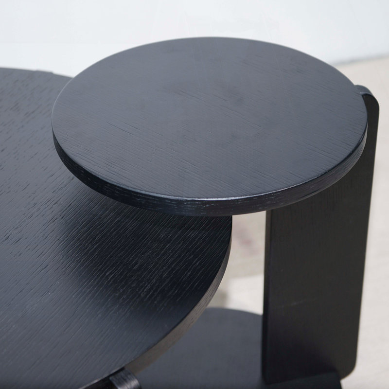 Ensemble de 2 tables basses gigognes rondes avec placage de chêne - noir