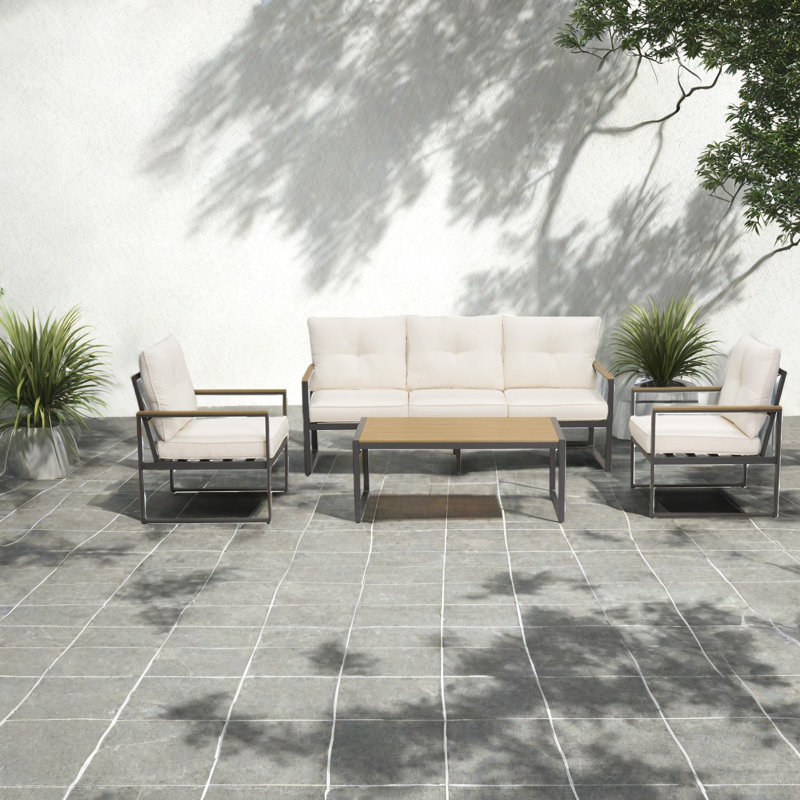 Spacious Patio Sofas, Steel 5 Seat Modern Conversation Set For Garden