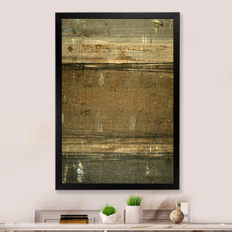 Champs de couleurs dans des tons de gris et de beige II - peinture sur toile, H 20 po x l 12 po x P 1 po, Cadre noir