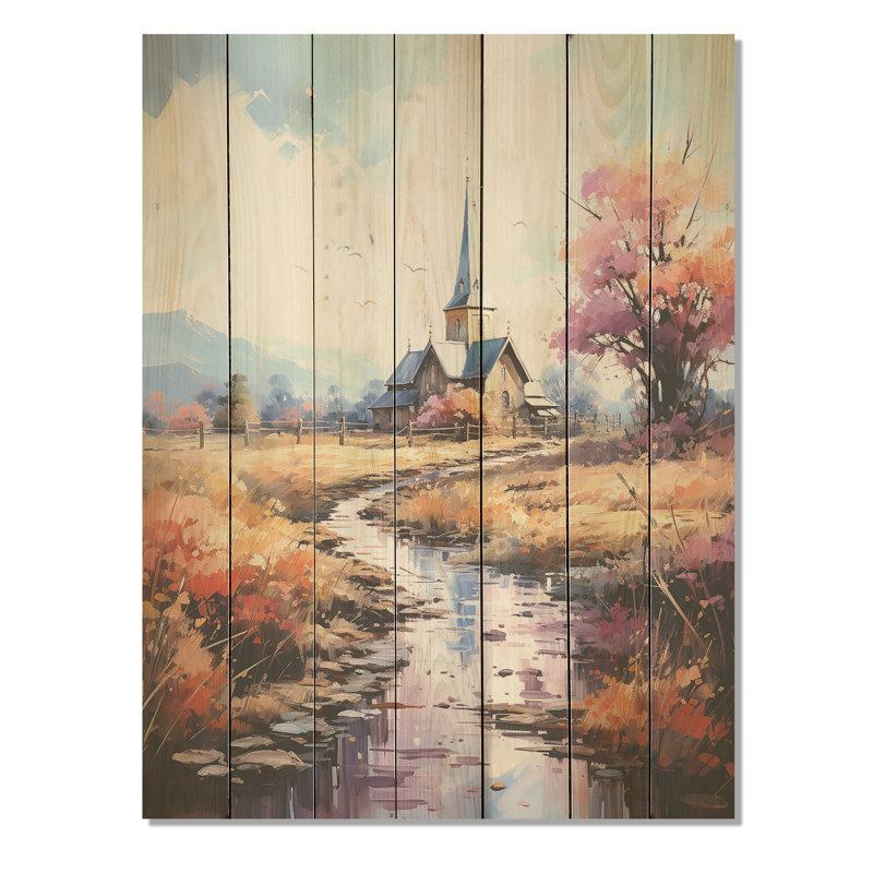 Countryside Chapel In USA I - Church On Wood Print, H 20 po x l 10 po