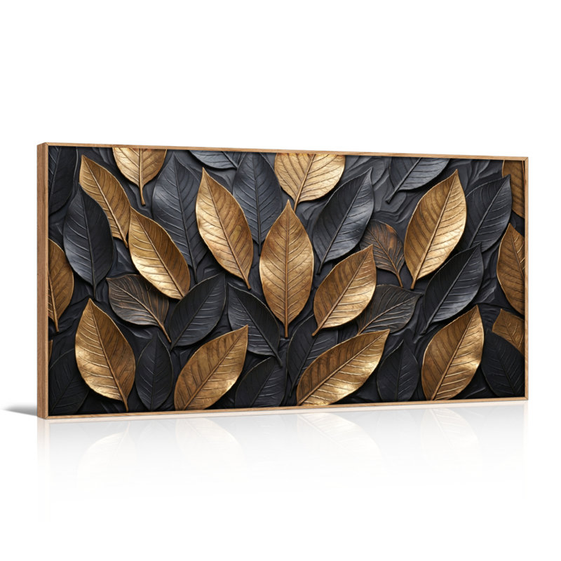 Ensemble de 1 tableau sur toile Feuilles dorées, L 48 po x H 24 po, Natural