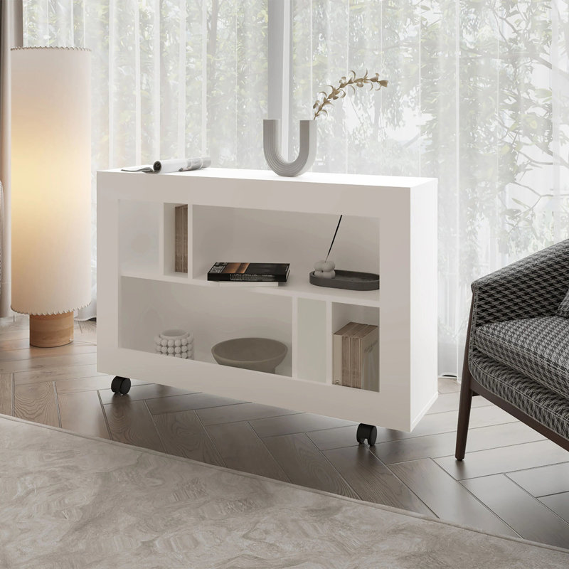 Console en mélamine avec rangement ouvert Wengue, Blanc