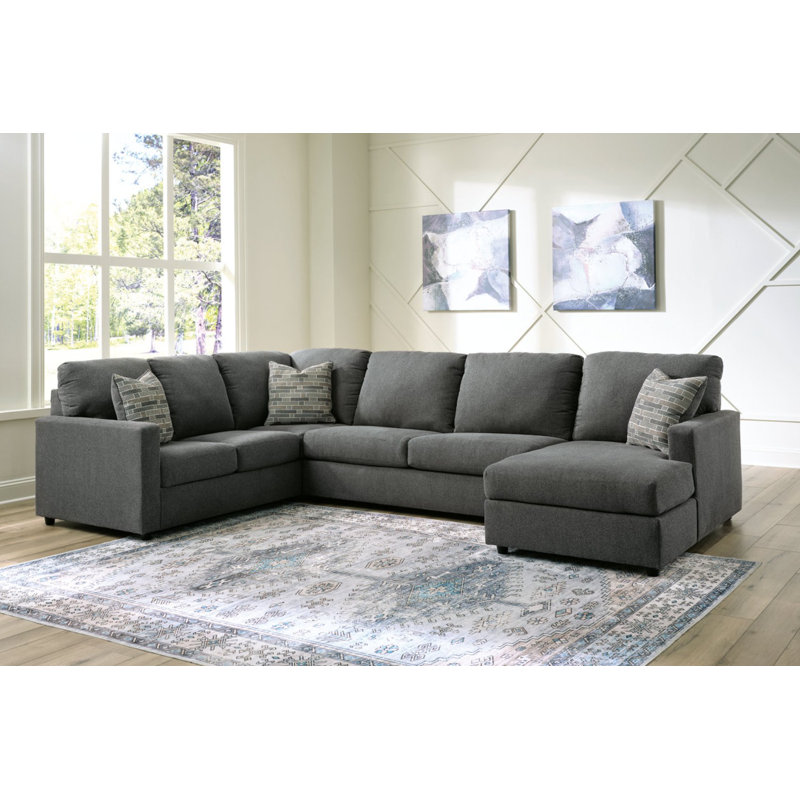 Canapé modulaire 3 pièces avec méridienne Nalan, Polyester gris, Orienté à droite