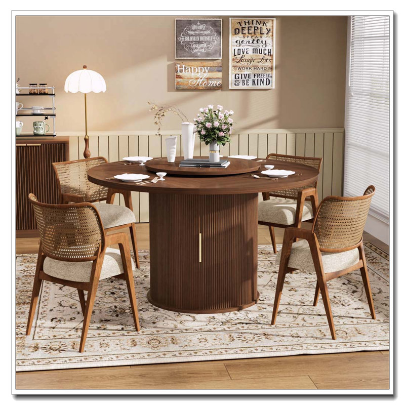 Table de salle à manger 55 po avec plateau tournant double et support de rangement double 55 po, Black