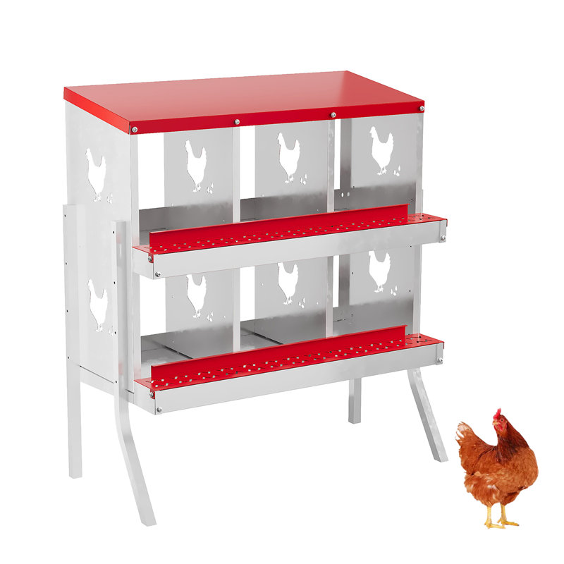 8-Compartment Heavy-Duty Galvanized Steel Chicken Nesting Box – Rustproof, Vented Holes & Perch, Easy Egg Collection for Poultry Coops – with Legs