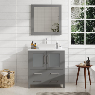 Karson 30'' Single Bathroom Vanity with Engineered Marble Top with Mirror