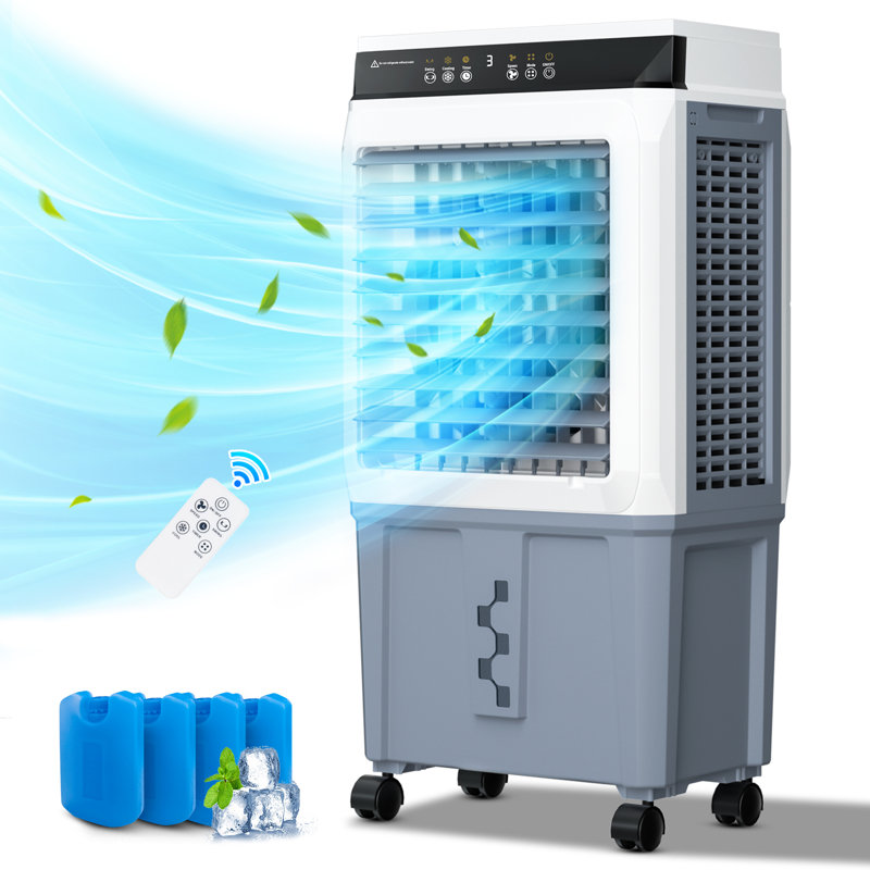 Evaporative Air Cooler, 3500 CFM Swamp Cooler with Remote, Portable Water Cooling Fan with Scroll Casters, 3 Speed Cooling Fan, 4 Ice Packs, 11 Gallon for office Garage Outdoor