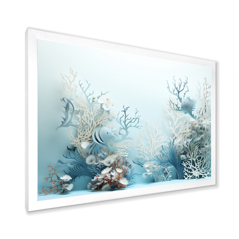 «Blue and White Sea Dragons Dance Collage I», reproduction sur toile, H 24 po x l 32 po x P 1 po, Cadre photo blanc