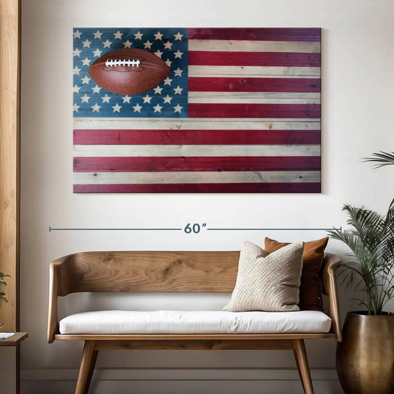 Drapeau américain et football de Borges, H 34 po x l 51 po
