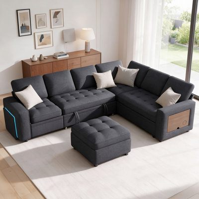 Ensemble modulaire moderne en L en velours côtelé 3 pièces: repose-pieds inclus, idéal pour les petits espaces élégants