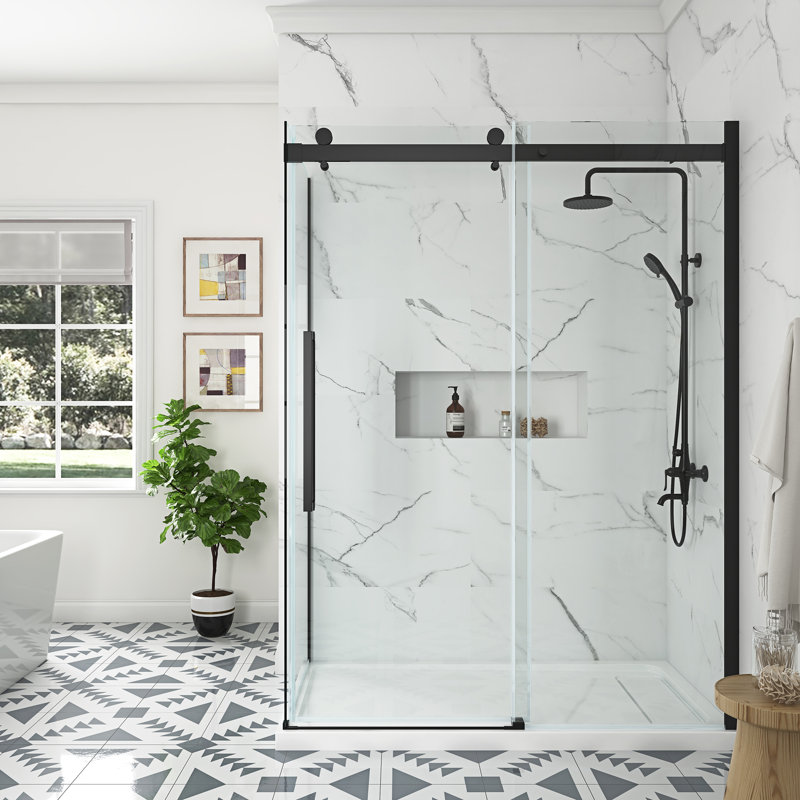 OVE Decors Bel Soft Close 3-Piece 32" x 60" x 81" Base/Door Corner Shower Kit, Matte Black