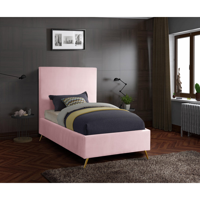 Lit plateforme tapissier Jasmine Lavaca, Simple, Velours rose