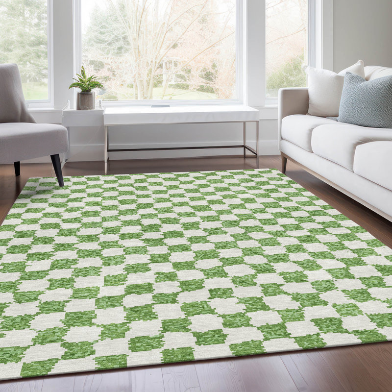 Tapis vert intérieur / extérieur lavable à la machine Xhevrie, Rectangulaire 8 pi x 10 pi
