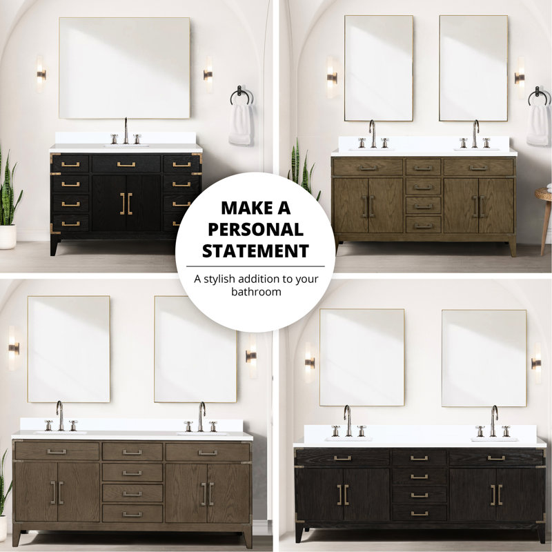 Meuble-lavabo double en chêne brun 84 po X P 22 po, plateau en marbre de culture, miroirs, deux armoires intérieures et meuble-lavabo, tiroirs à fermeture douce, quatre tiroirs