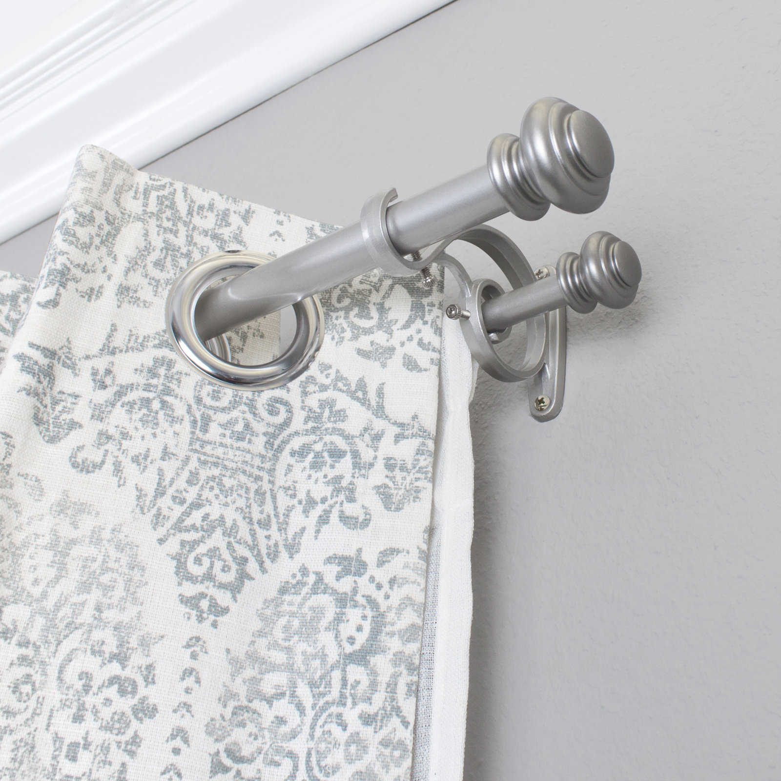 Cherryl Double Curtain Rod, 72"-144" W, New Antique Silver