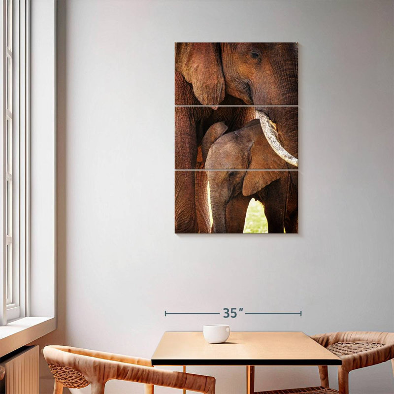 Brampt maman et bébé éléphant, H 57 po x l 36 po