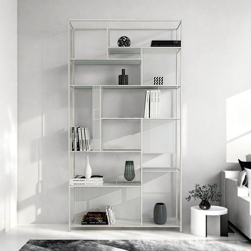 Bibliothèque luxueuse et de haute qualité, (8 tablettes) H 78,7 po x l 47,2 po x P 9,8 po, Blanc