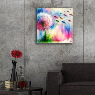  «Dandelion Fly Away 1» par Rey Klimt, art mural en verre acrylique, 24 po x 24 po