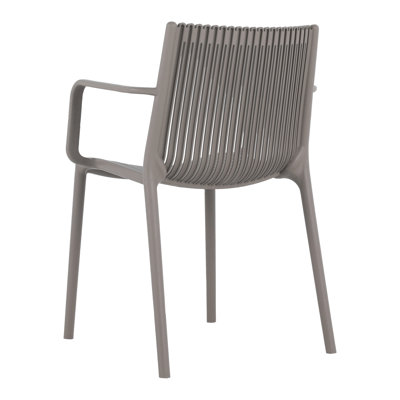 Holiday - 4Pcs Modern Stackable Plastic Armchair For Indoor/Outdoor Use – Ergonomic Slatted Back Design, All-Weather PP Material, Warm Grey – Patio, Balcony, Cafe