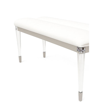 Contemporary Silver Upholstered Seat Bench With Acrylic Legs, 1Pc, Engineered Wood, For Bedroom, Rectangular Design 1Pc Legs And Seat, Shape