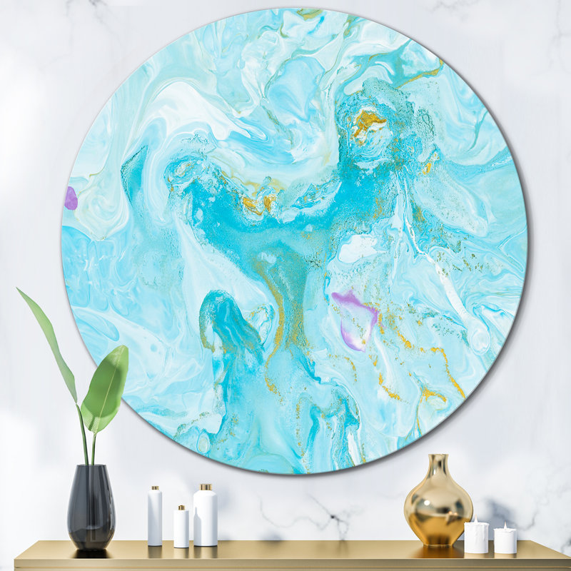 Turquoise marbre liquide Art Universe - art mural moderne cercle métallique, H 23 po x l 23 po