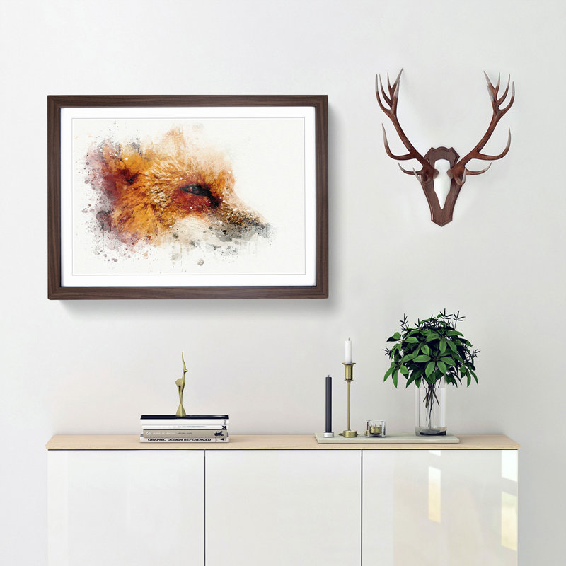 Profile of a Red Fox in Abstract - Picture Frame Graphic Art Print, Walnut, 40cm H x 60cm W x 2cm D