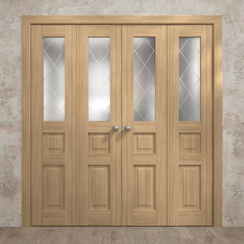 Portes coulissantes doubles pliantes pour placard 72 x 80 pouces Ego 5011 Chêne naturel, rails robustes, moulures, garnitures, quincaillerie, bois massif, portes de placard de chambre