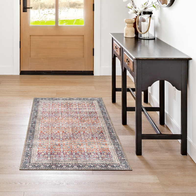  adamstown Emporia Fardad Machine Washable Traditional Border Indoor Area Rug, Brown Rust Cream Non-Slip Chenille – Living Room & Bedroom