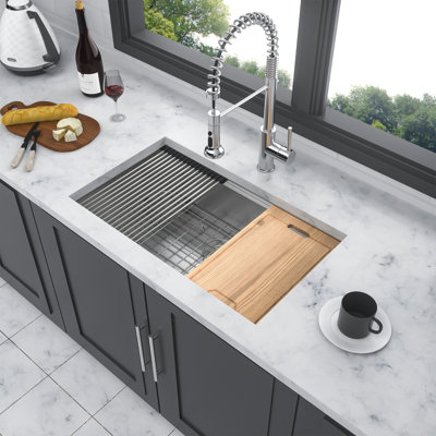 33" Undermount Kitchen Sink - 33*19*9 Inch Kitchen Sink Undermount Single Bowl 16 Gauge Stainless Steel Ledge Workstation Kitchen Sinks