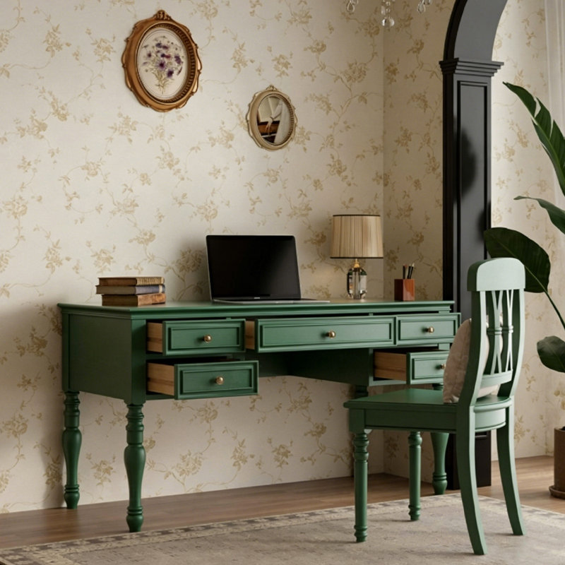 Bureau en bois massif vert de style américain 47,24 ", 30.51" H x47.24"W x 23.62" D