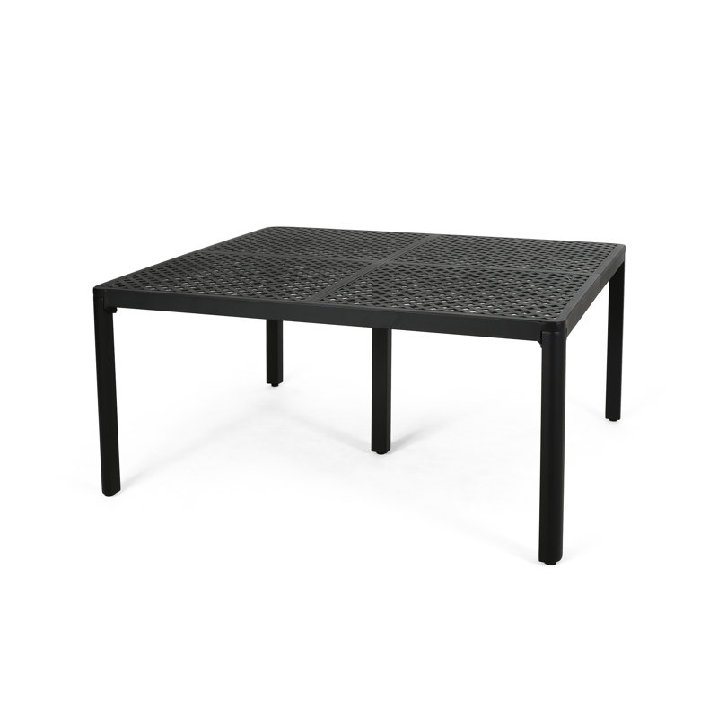 Modern Aluminum Woven Accent Table, Matte Black Antique Tone, Stable Cast Frame, 61.33 X 28.28 Dining Table With Pattern, Rust- Construction,