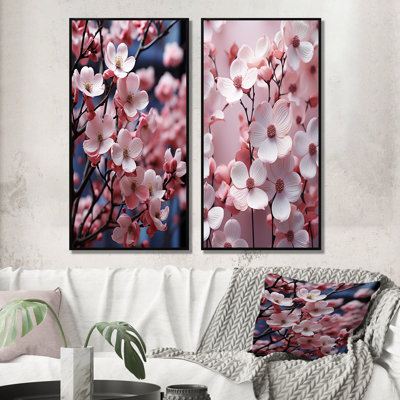 «Pink Blue Dogwood Photo Field», 2 pièces sur toile