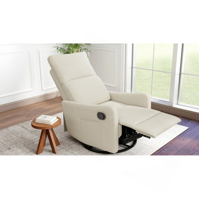 Fauteuil inclinable manuel pivotant, fauteuil inclinable pivotant à 360 ° pour adultes, petit fauteuil inclinable berçant pour les petits espaces, fauteuil coulissant inclinable rembourré en tissu, fauteuil de salon, siège de cinéma (beige)