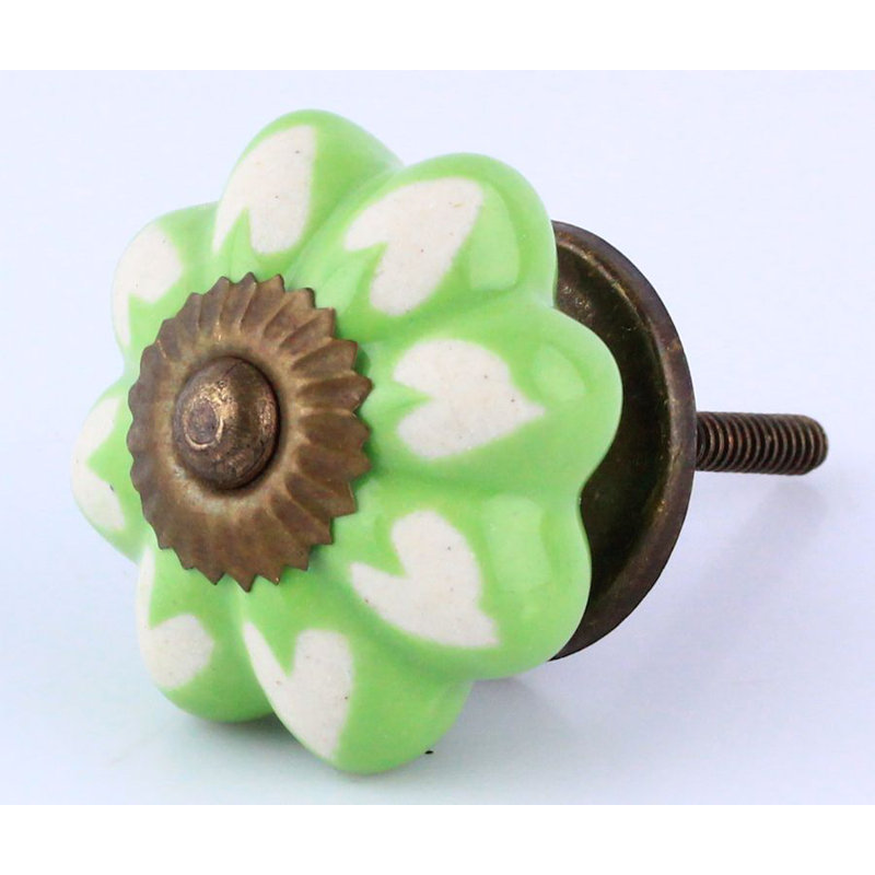 (Paquet de 5) Bouton en céramique de 1 3/4 po vert et blanc