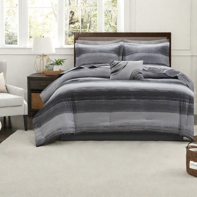 Ensembles de literie de qualité supérieure, rayures modernes en microfibre 9 pièces pour la maison
