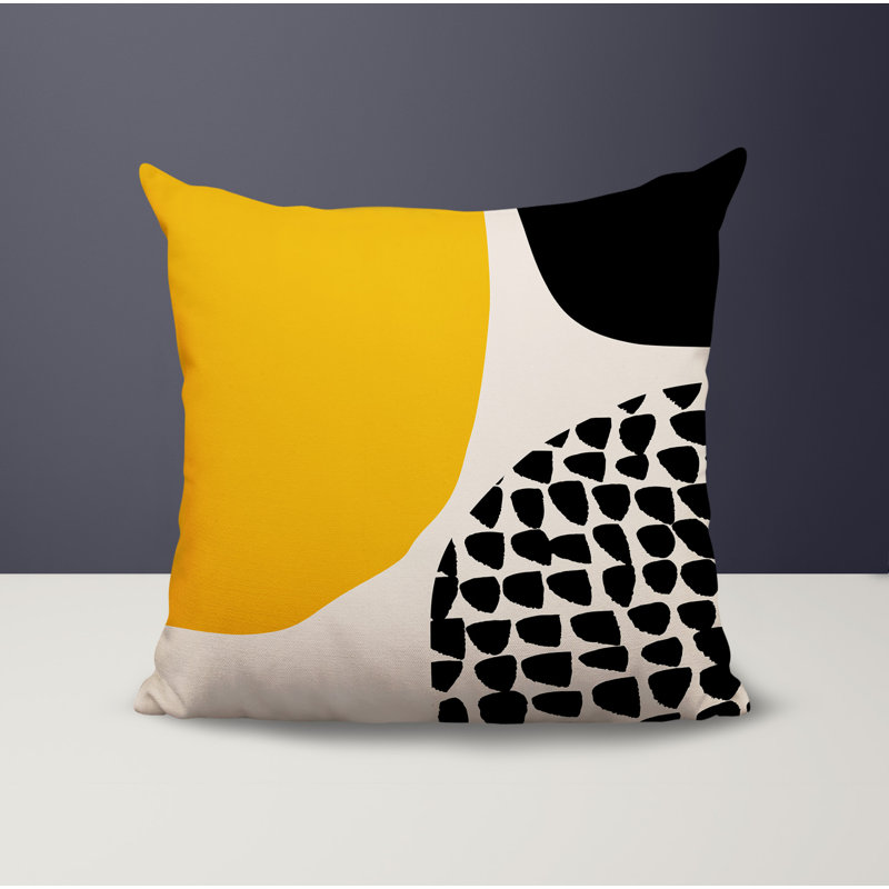 Coussin carré intérieur / extérieur pia, H 19 po x l 19 po, Jaune / noir / blanc cassé