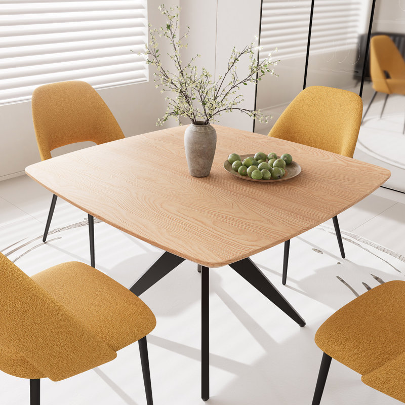 45.3" Square Wood Dining Table Set, Modern Kitchen Table For 2-4 Person, Steel Legs, Dining Set With Dining Chairs, Saving Space