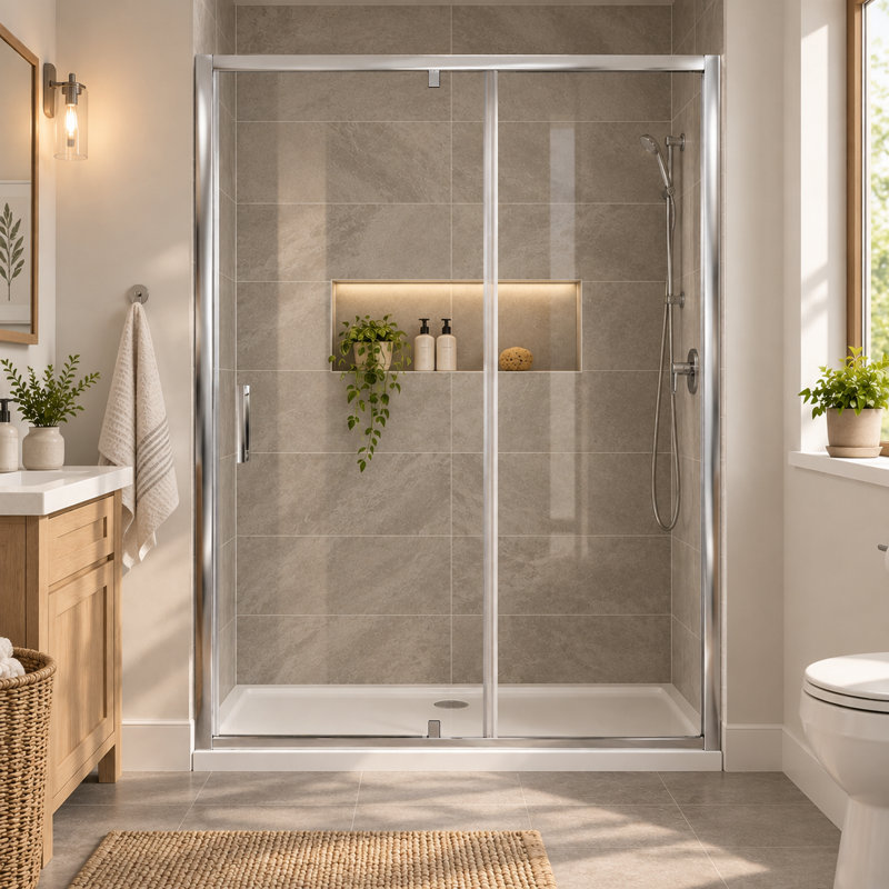 Feora 1950mm H Semi-Frameless Fixed Glass Panel with Glass, 700mm W