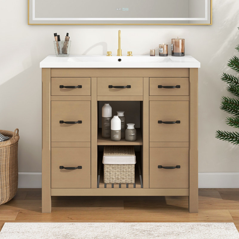 Benigni 36'' Single Bathroom Vanity with Resin Top, Brown