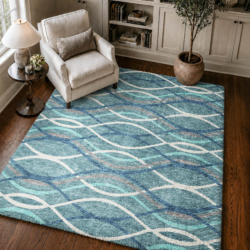 Tapis Dream Shag Waves ADS757, lavable à la machine, de qualité supérieure, Sarcelle, 9' x 12'
