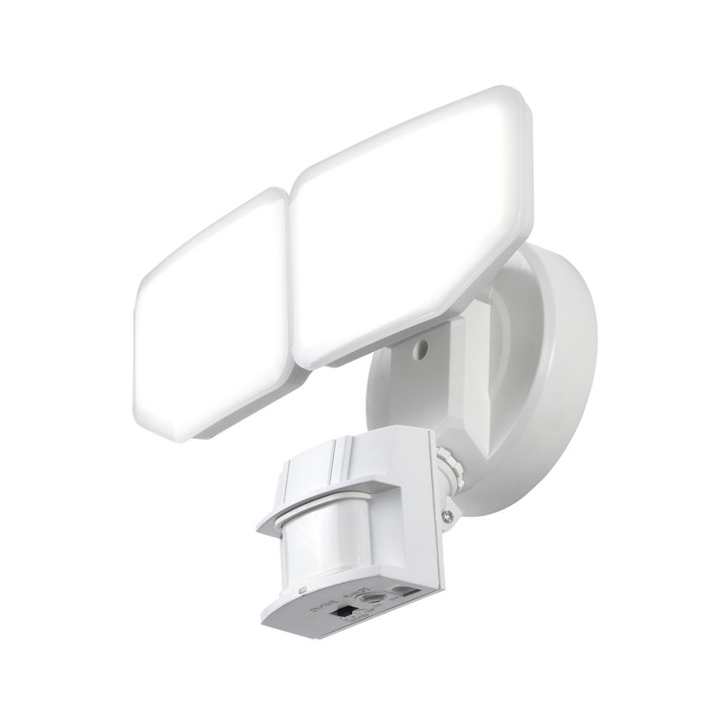 Awsens 2 - Head LED Hardwired Dusk to Dawn Outdoor Security Flood Light with Motion Sensor and Timer, White