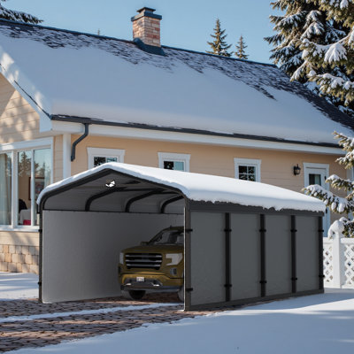 Abri d'auto en acier galvanisé de 12 pi x P 20 pi avec paroi latérale en tissu et structure en métal, garage robuste avec lampe solaire pour les voitures, les camions, les véhicules récréatifs, la neige et les rayons UV